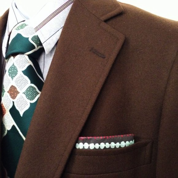 Vintage 80s Austin Reed USA-Made Wool Sport Coat -38R Heraldic Lion Brown Mended - Picture 3 of 9